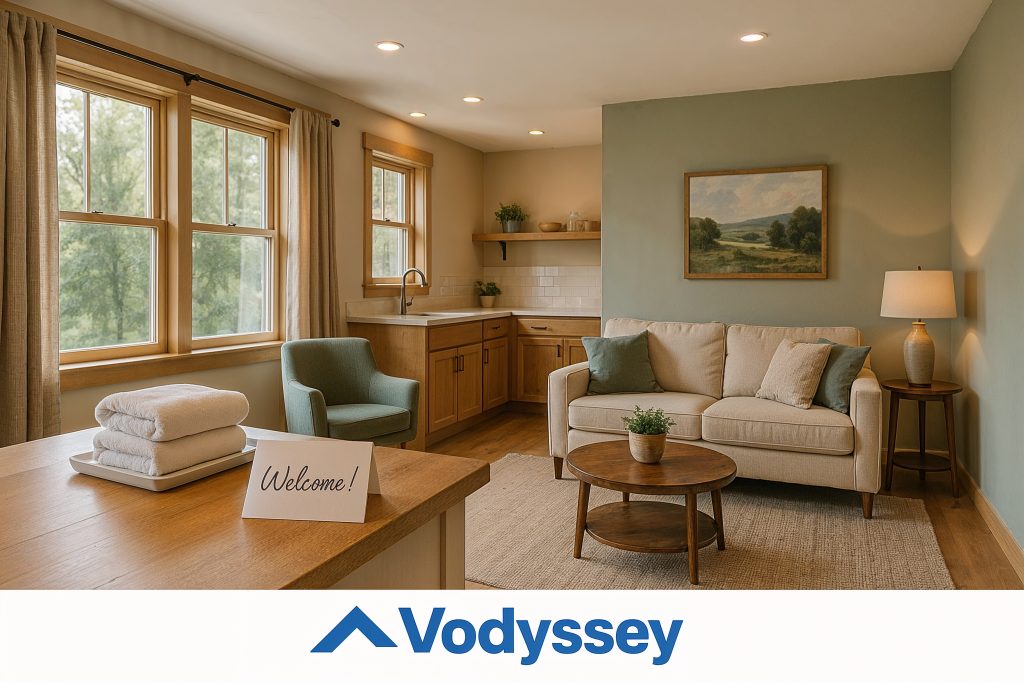 A beautiful, inviting short-term rental home with thoughtful guest touches in a natural setting