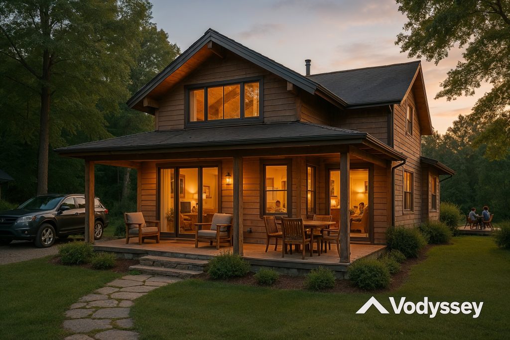 Beautiful vacation rental home with warm evening light, reflecting real Vodyssey member experiences
