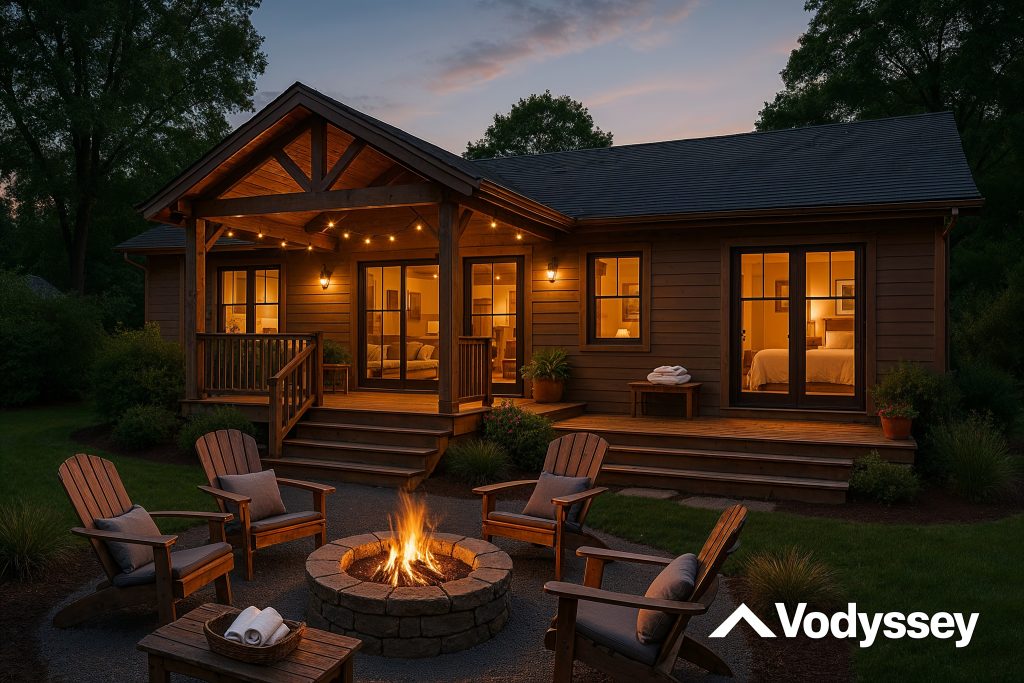 Cozy, beautifully designed vacation rental home with modern rustic furnishings and inviting outdoor amenities