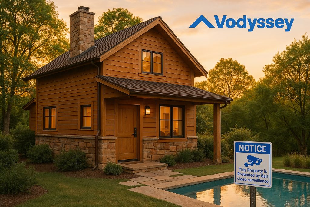 Peaceful vacation rental home with safety features and pool at sunrise