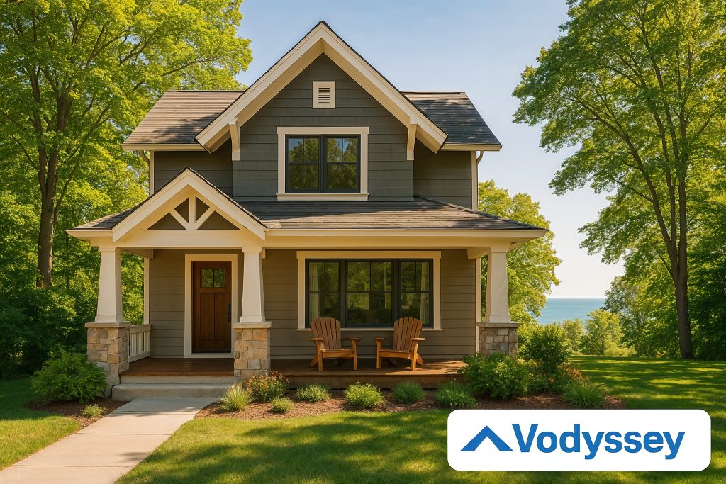 Charming vacation home in Traverse City, Michigan with craftsman style and lake view