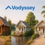 A small portfolio of vacation homes including a mountain cabin, lakefront cottage, and beach bungalow representing lifestyle and financial freedom