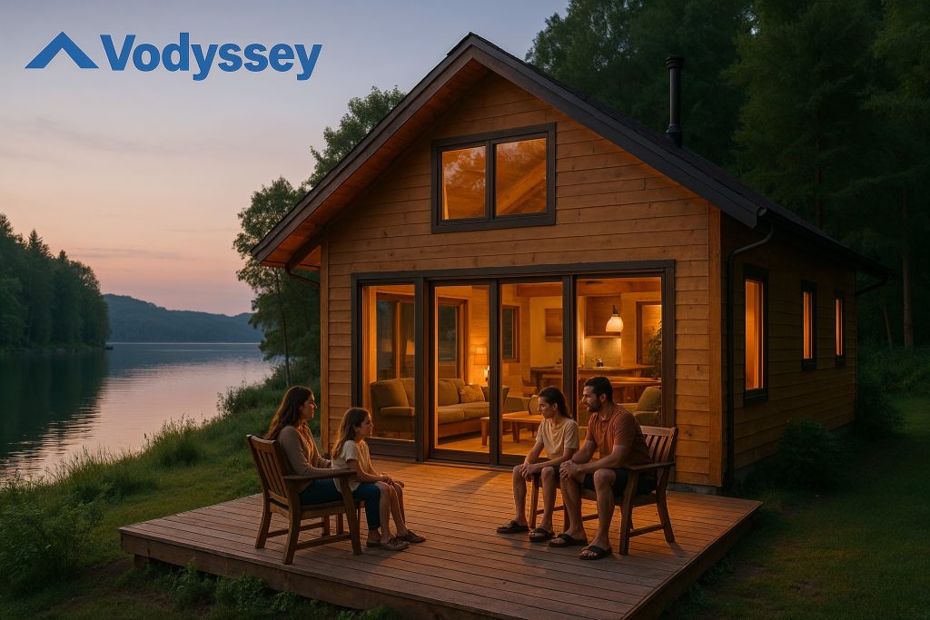 A warmly lit vacation home with a family enjoying time together, representing lifestyle asset investing