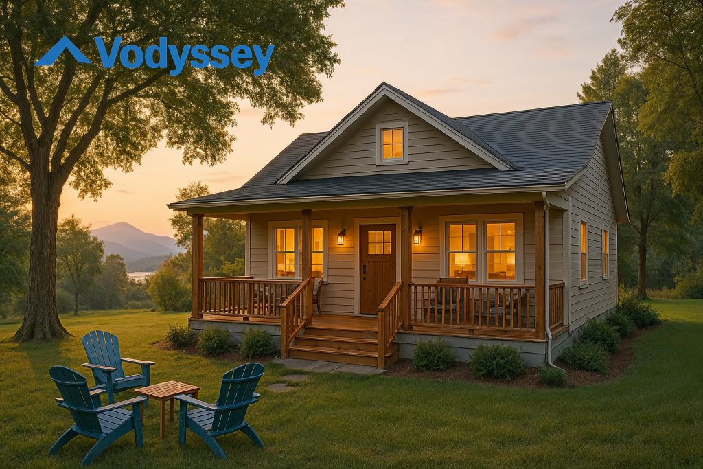 Charming vacation rental home in a beautiful natural setting at sunset